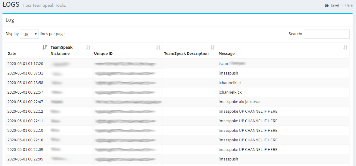 User executed commands detailed log